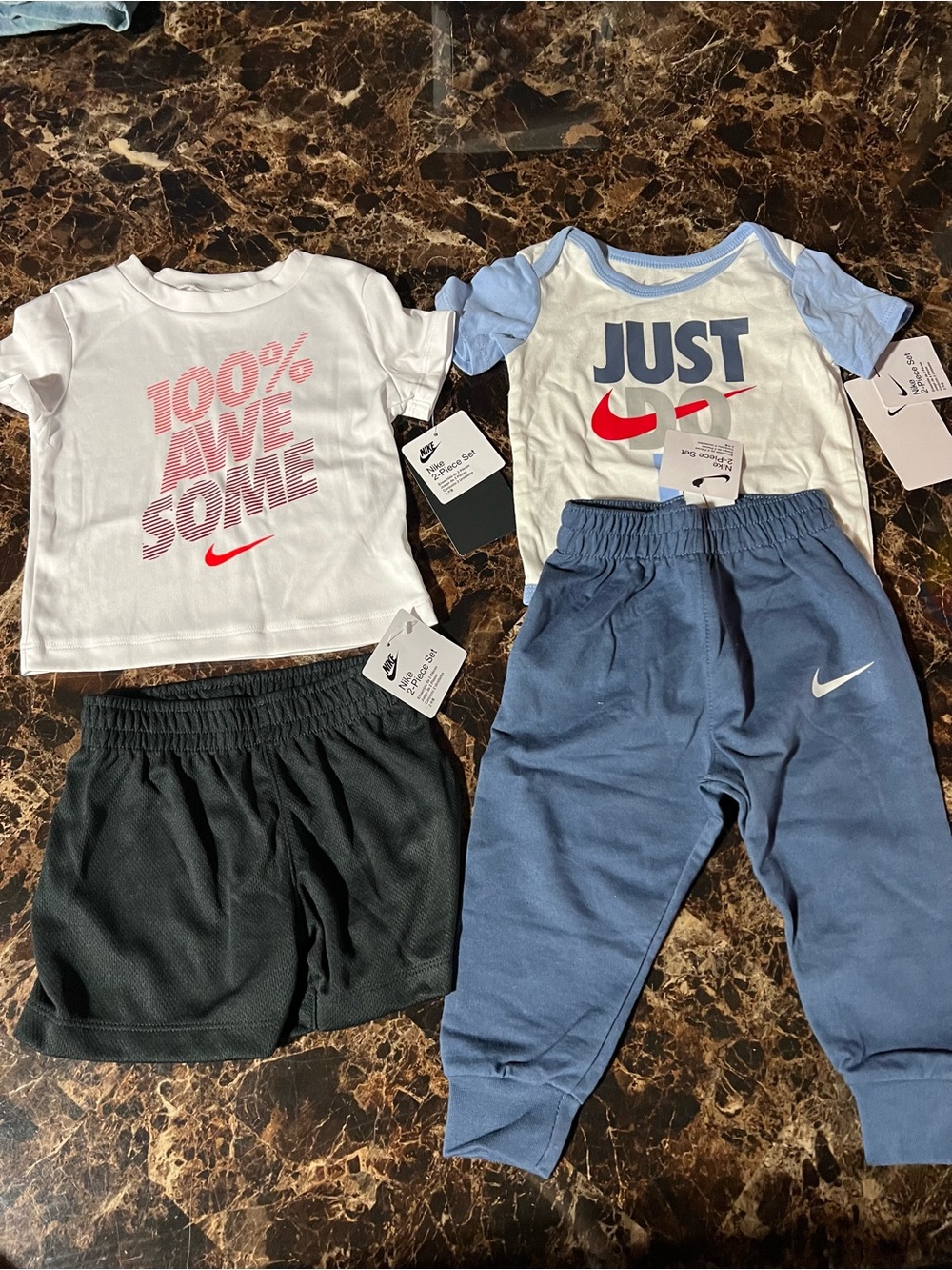 ✔️Nike Boys Blue Jogger Pants with Onesie & Black Athletic Shorts Set with Shirt